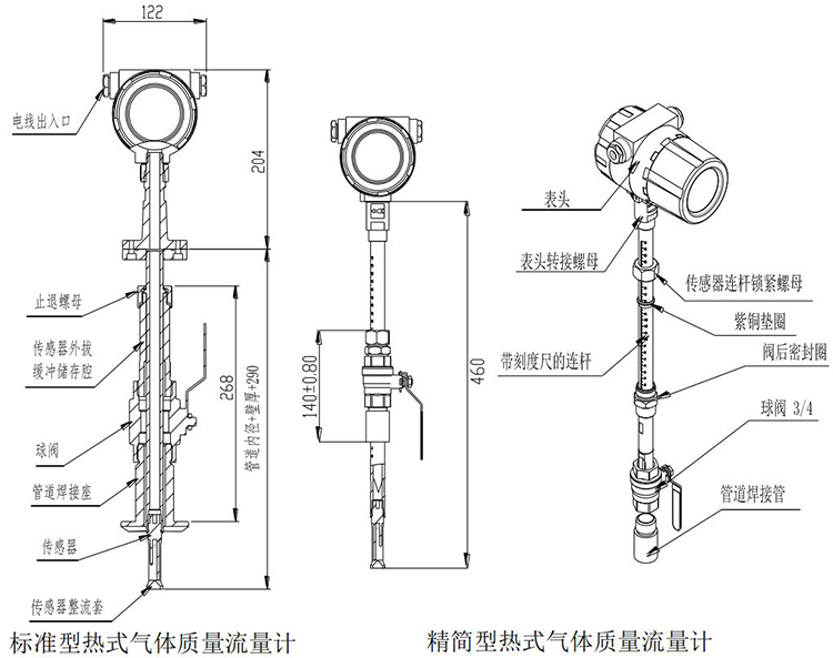 丙烯流量計插入式結構尺寸圖